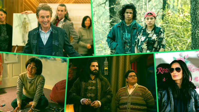 Clockwise from bottom left: Maya Erskine in Pen15 (Photo: Jessica Brooks/Hulu), Martin Shot in Only Murders In The Building (Photo: Patrick Harbron/Hulu); D’Pharaoh Woo-A-Tai and Paulina Alexis in Reservation Dogs (Photo: Shane Brown/FX), Padma Lakshmi in Taste The Nation (Photo: Craig Blankenhorn/FX), Kayvan Novak and Harvey Guillén in What We Do In The Shadows (Photo: Russ Martin/FX)