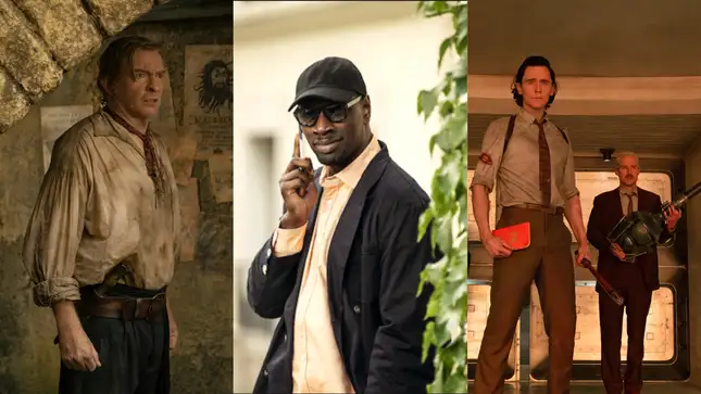 Rhys Darby in Our Flag Means Death; Omar Sy in Lupin; Tom Hiddleston and Owen Wilson in Loki