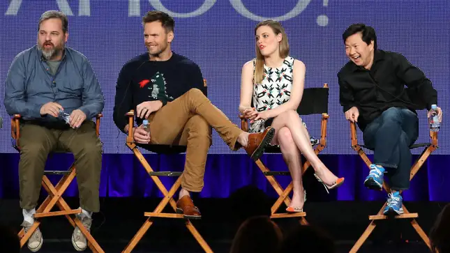 Dan Harmon, Joel McHale, Gillian Jacobs, and Ken Jeong